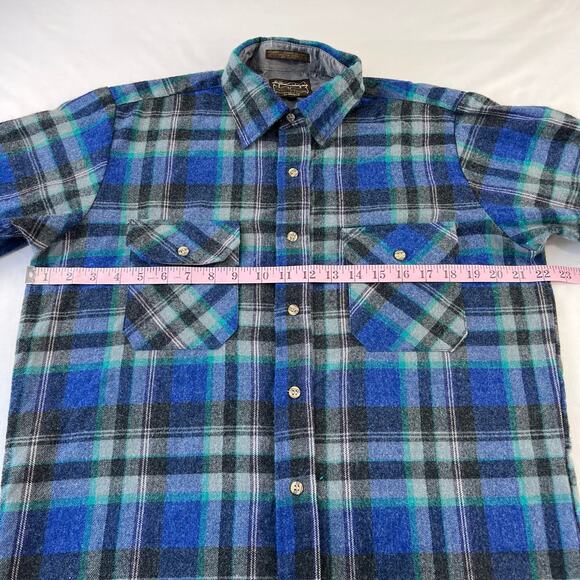 Country Square Vintage Blue Plaid Button Down Shirt Acrylic Wool Size Medium - Picture 3 of 4